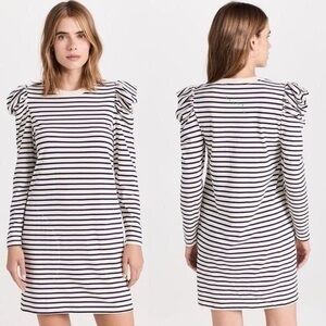 mini Clare V. Dress Le Puff Navy Cream Striped Long Sleeve Mini Dress